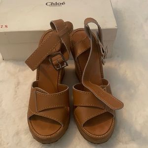 Chloe Wedges in camel color